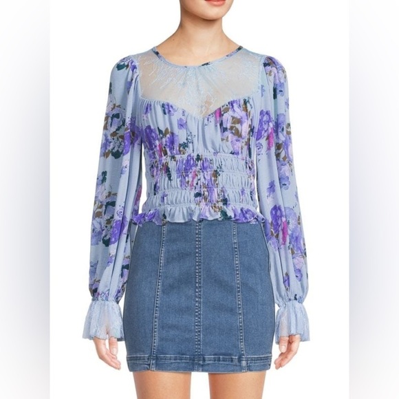 Free People Tops - 🎉HOST PICK🎉FREE PEOPLE Daphne Floral & Lace Peasant Top, Medium, NWT